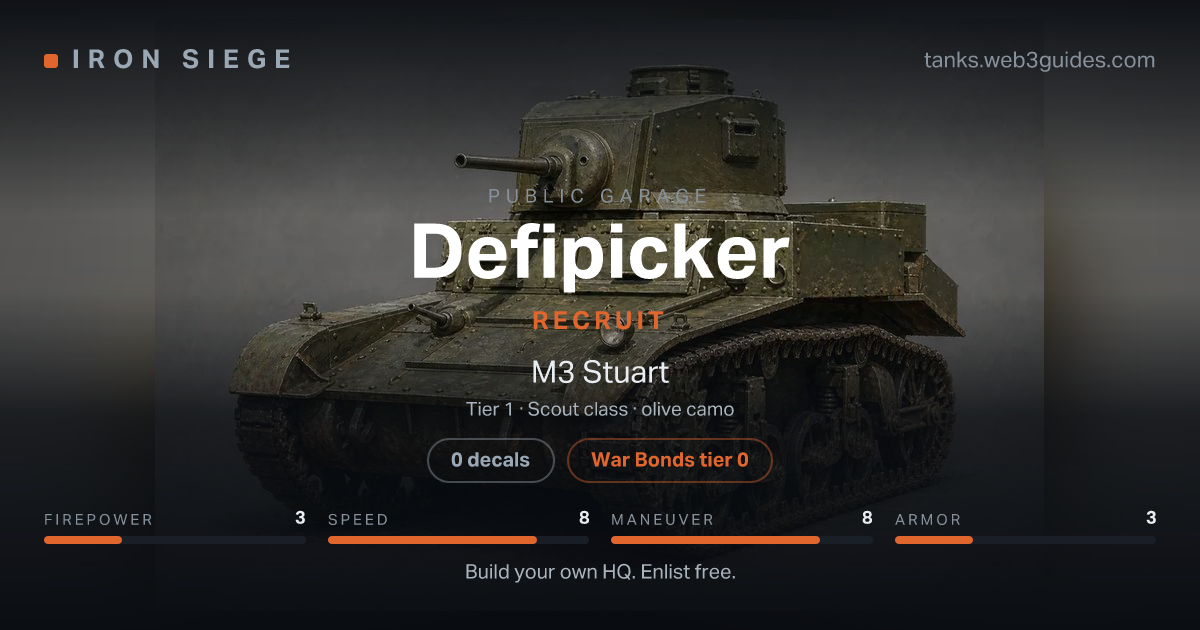 Share card for Defipicker: Recruit, fielding the M3 Stuart.