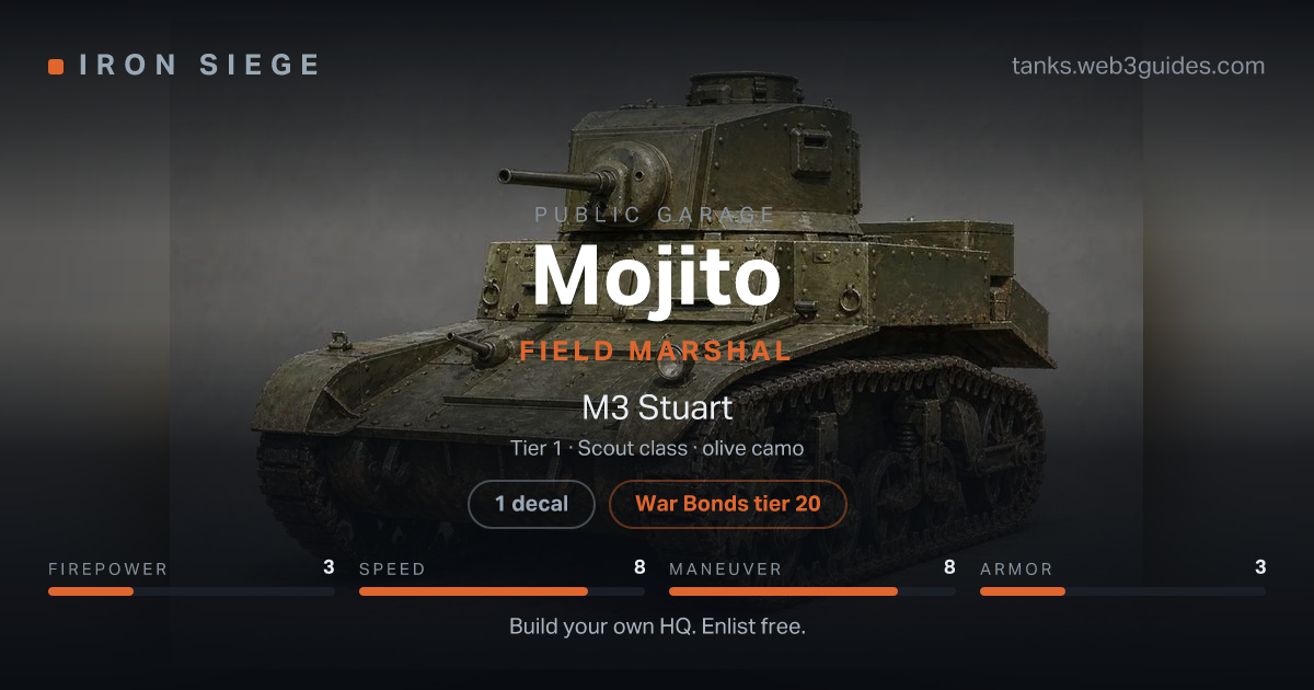 Share card for Mojito: Field Marshal, fielding the M3 Stuart.