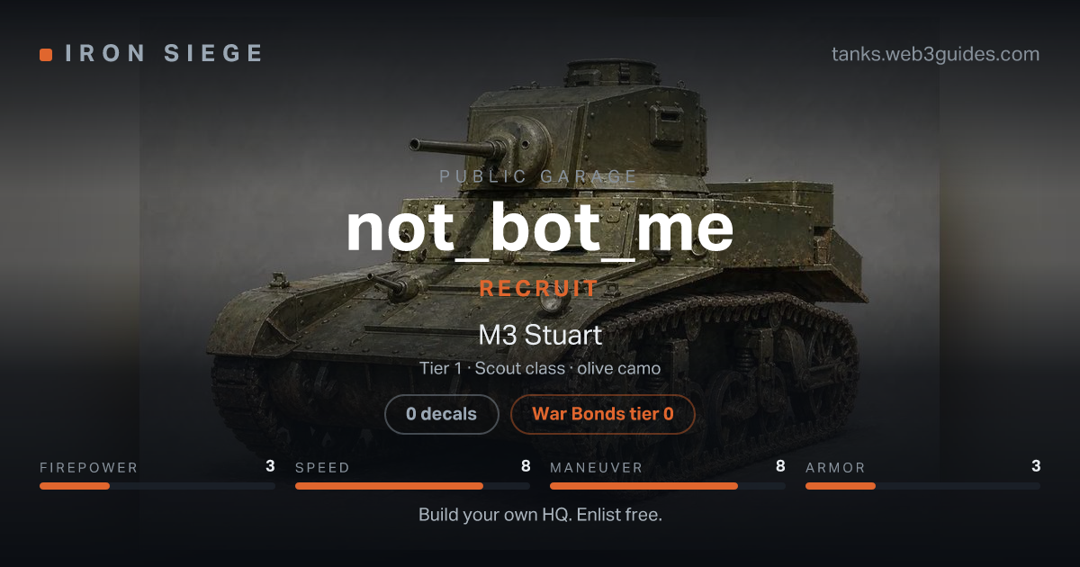 Share card for not_bot_me: Recruit, fielding the M3 Stuart.