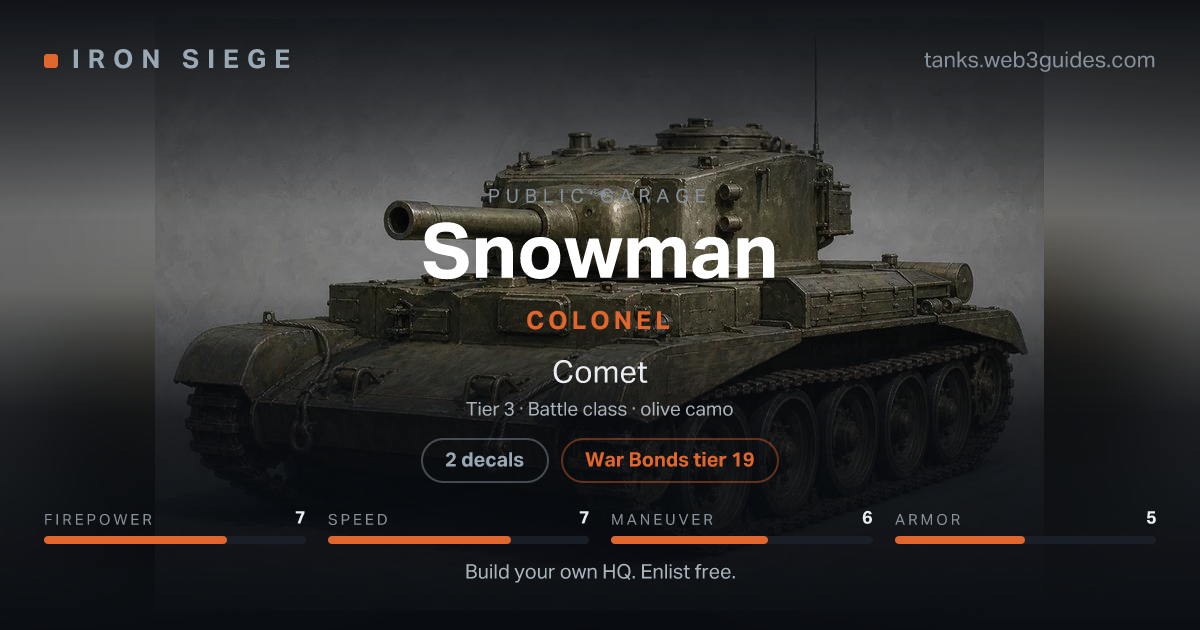 Share card for Snowman: Colonel, fielding the Comet.