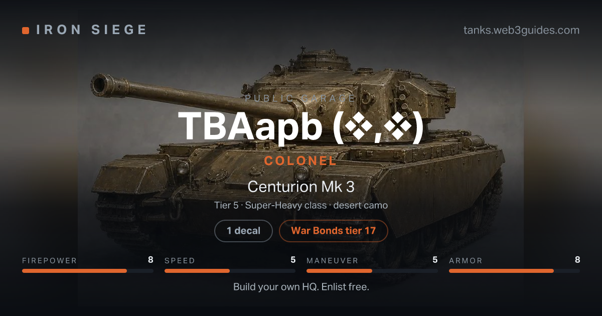 Share card for TBAapb (❖,❖): Colonel, fielding the T-34/76.